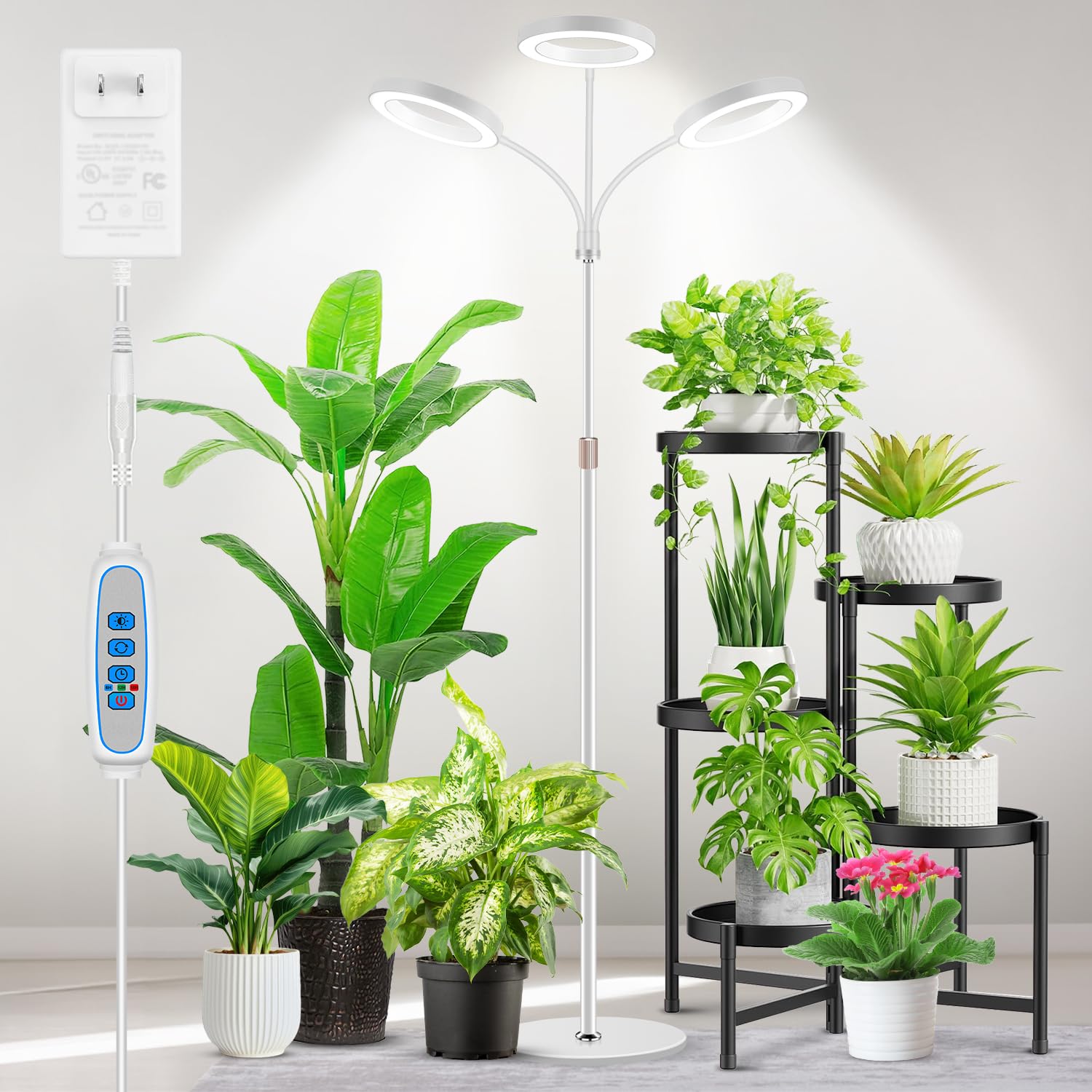 Aumtrly 3 Head Grow Light Full Spectrum LED for Tall Indoor Plants Growing