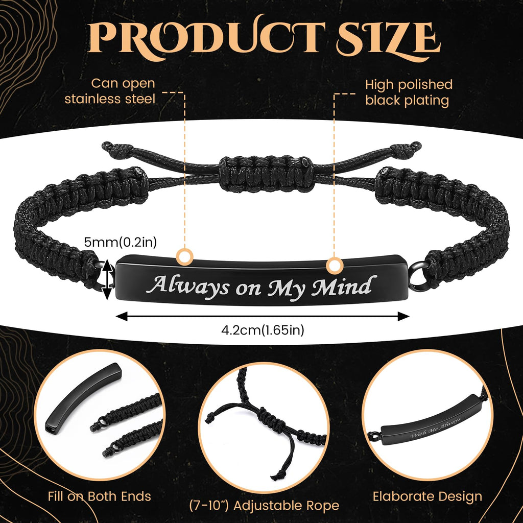 Ecation 4 Pack Cremation Jewelry Urn Bracelet for Ashes Adjustable Personalized Memorial Keepsakes Handmade Braided Ashes Bracelet Bangle Rope for Women Men Loved Ones and Pets (Black,Classic)