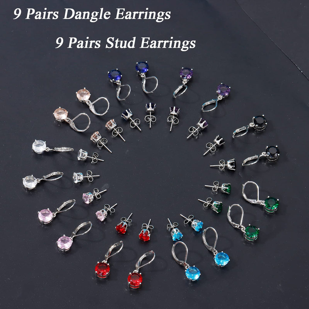 Multicolor Crystal Dangle Studs Earrings Set for Women 925 Silver Hypoallergenic Dangle Earrings Leverback Drop Earring Fashion Cubic Zirconia Leverback Stud Earring Sets Trendy Cubic Zirconia Jewelry Gifts for Women