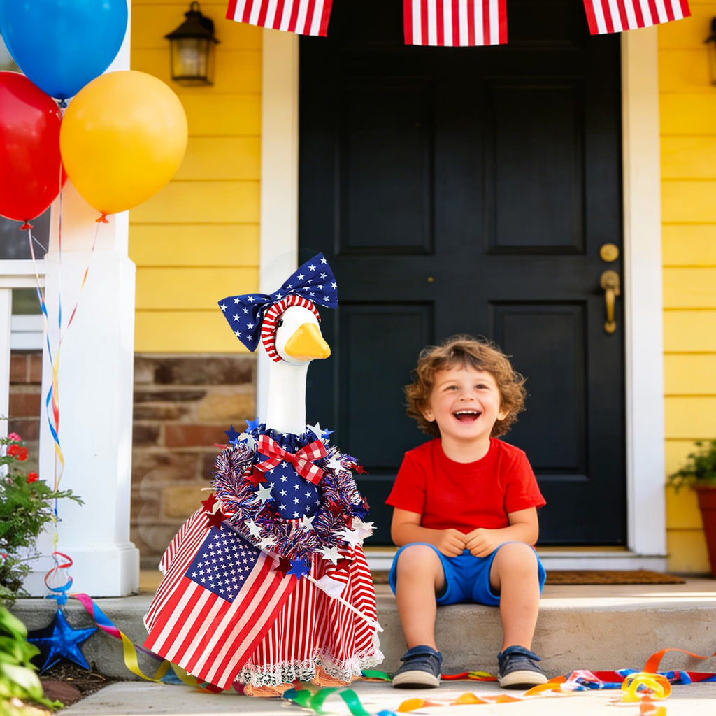 AnyDesign Patriotic 4th of July Porch Goose Outfit, Red Blue American Flag