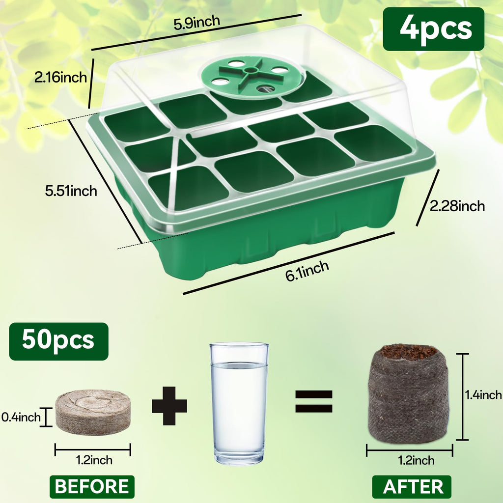 Seed Starter Tray with Peat Pellets, Green Seeding Starter Trays for Plants