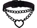 Black Heart Chain Leather Choker Necklace, Gothic Punk Grunge Emo Necklace