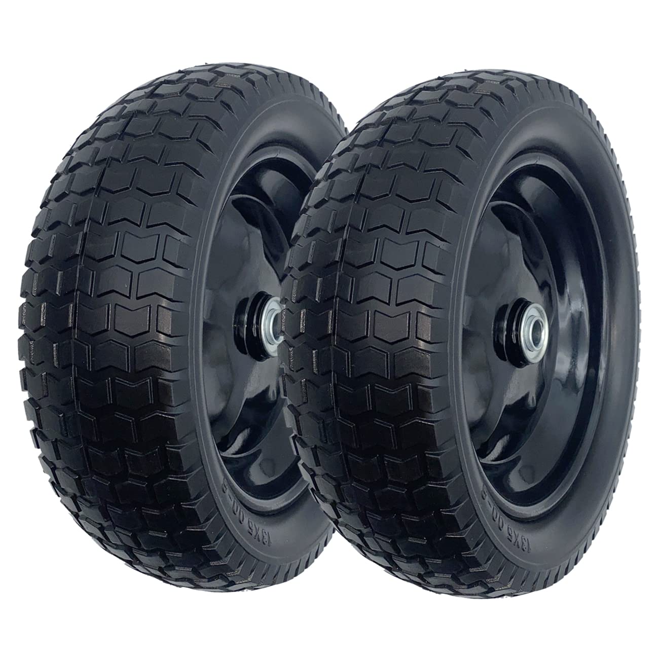 2-Pack Small 13x5.00-6 Flat Free Tire with Rim,2.25" Offset Hub with 5/8" Ball Bearing,Diameter 12.2",Width 3.6" w/Grease Fitting,300lbs Capacity,13x5-6 No-Flat Solid Wheel,for Lawn mower,Garden Cart
