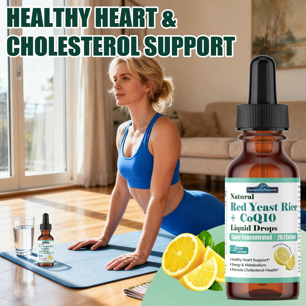2 Packs Liposomal Red Yeast Rice with Coq10 Liquid Drops, 5-in-1 Extra Strength 1200mg Healthy Cholesterol & Heart Support with Citrus Bergamot Alpha Lipoic Acid, Citrinin-Free, 2 Month Supply