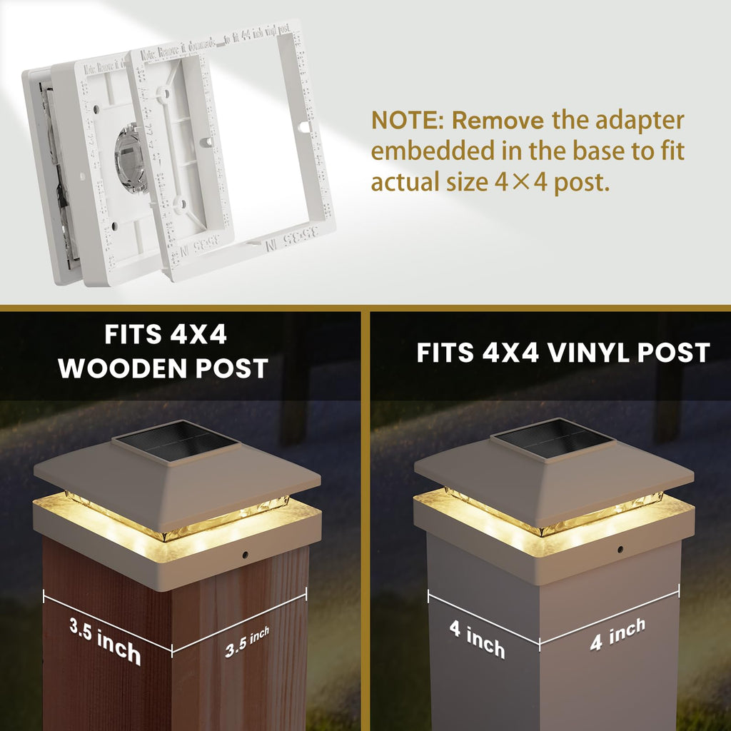 Solar Post Cap Lights Outdoor 16pack, White Waterproof Solar Powered Deck Fence Post Lights Fit 4x4 Wood/Vinyl Posts, Bright Warm White Solar Cap Light Decorate Deck, Patio, Porch, Fence