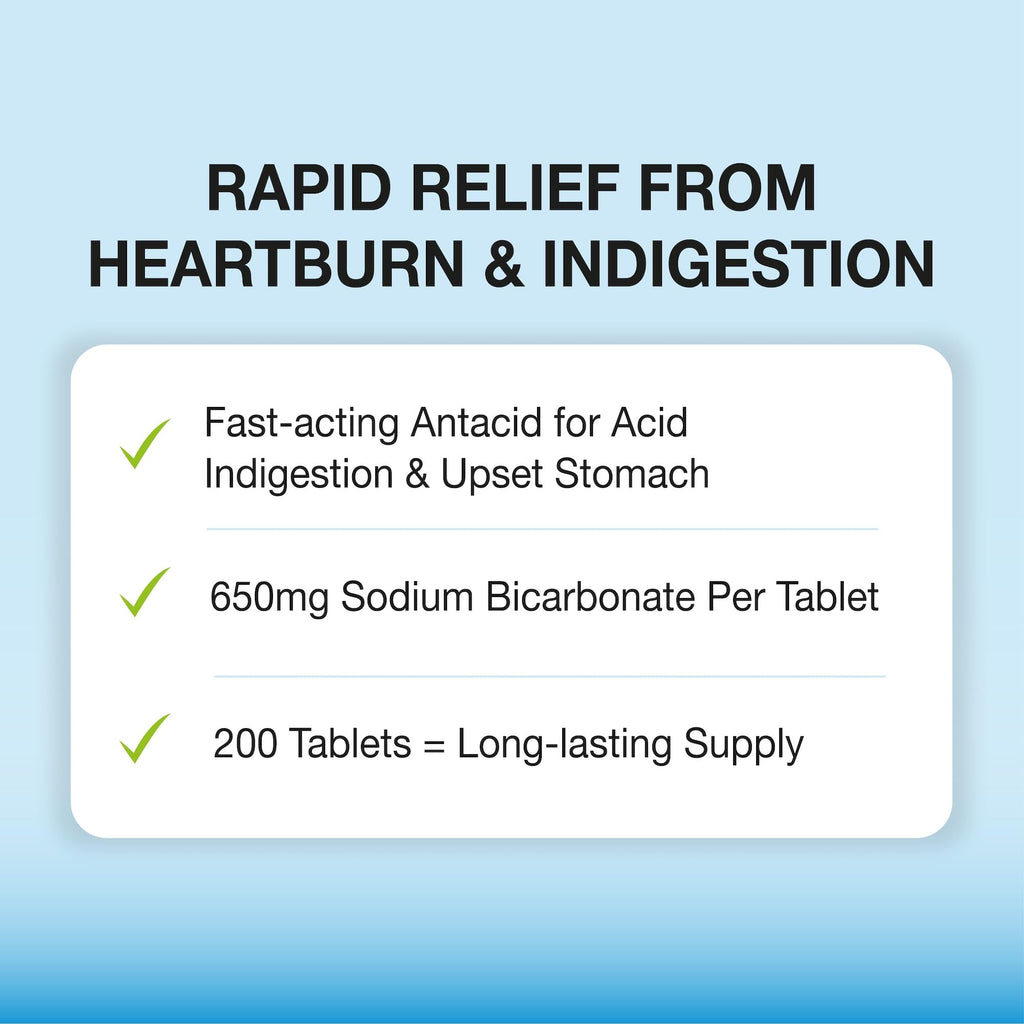 Puregen Labs Sodium Bicarbonate Tablets 650mg (10 Grains) - Total 600 Count | Baking Soda Supplement, Natural Relief of Acid Indigestion, Heartburn, Sour Stomach & Upset Stomach
