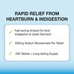 Puregen Labs Sodium Bicarbonate Tablets 650mg (10 Grains) - Total 600 Count | Baking Soda Supplement, Natural Relief of Acid Indigestion, Heartburn, Sour Stomach & Upset Stomach