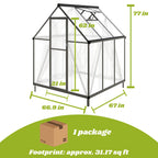 FLY BY YAN 6x6FT Outdoor Polycarbonate Greenhouse with Roof Vent, Dark Gray