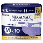 NorthShore MegaMax Made in USA 12-Hour HBL Adult Diapers for Heavy Bladder Leaks, Medium, 10 Count, Purple, 32-44 inches, Tab-Style Incontinence Underwear for Men, Women & Teens