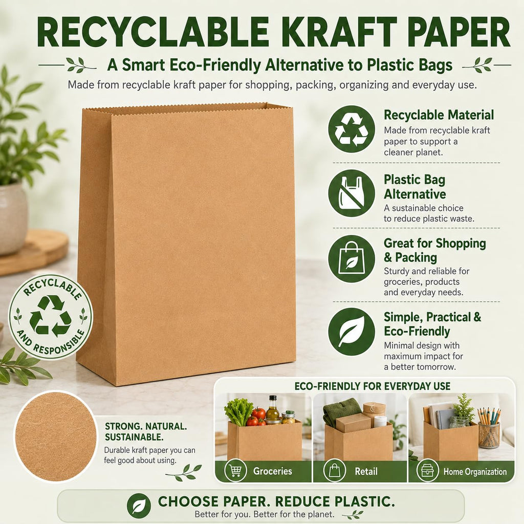 MESHA Paper Grocery Bags 12 x 7 x 17 Inches, 100 Pack Heavy Duty 60 lb Kraft Brown Paper Bags Bulk, Large Grocery Sacks for Shopping, Takeout, Restaurant, Retail, Storage and DIY Crafts