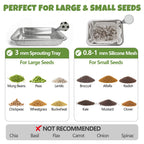 Amarys Hearth 2 Pack Stainless Steel Seed Sprouter Trays, 2-Tier Soil-Free Microgreens Growing Kit, Rust-Free Sprouting Tray with Mesh Pads for Sprouts Beans Alfalfa Wheatgrass (10.6" * 7.9" * 1.9")
