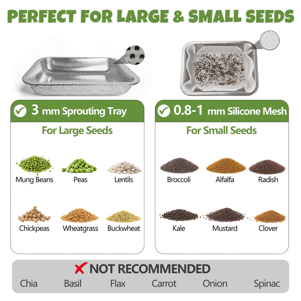2 Pack Stainless Steel Seed Sprouter Trays, 2-Tier Soil-Free Microgreens Growing Kit, Sprouting Tray with Cover Lids & Mesh Pads for Sprouts Beans Alfalfa Wheatgrass (10.6" * 7.9" * 1.9")