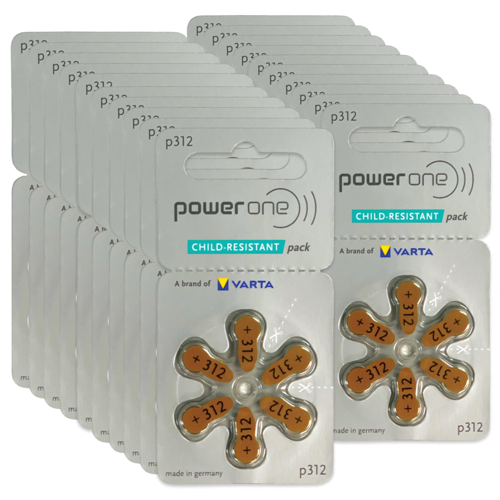 Power One Hearing aid Batteries Size 312 - p312 Battery for Hearing aid, Long-Lasting. Mercury-Free 1.45v zinc-air Hearing aid Batteries. (120 Batteries) - Expiration Date June 2028