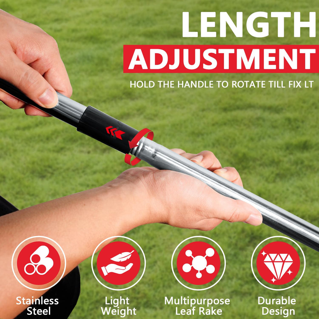 Leaf Rake Adjustable 23-75, Collapsible Metal Stainless Steel Garden Yard