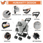 LPOTIUS 3-in-1 Pet Stroller for Small Dogs and Cats, Folding Lightweight Dog Stroller with Detachable Carrier Portable Cat Puppy Jogging Stroller with Cup Holder and Storage Basket, 4 Wheels