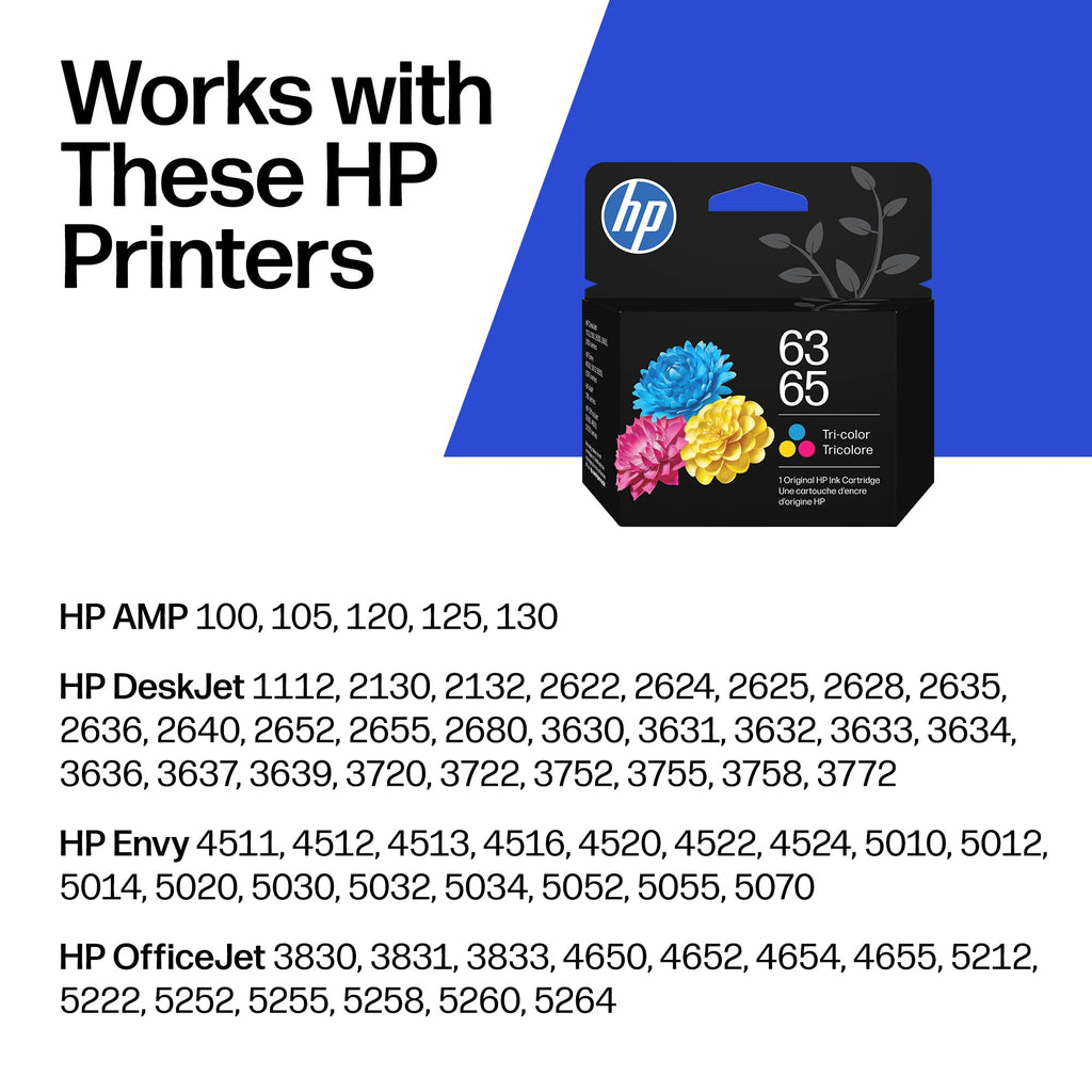 HP 63/65 Tri-Color Ink Cartridge (Replaces Both 63 & 65), Compatible with DeskJet 1100, 2100, 2600, 3600, Envy 4500, 5000, OfficeJet 3800, 4600, 5200 Series, B7RT2AN