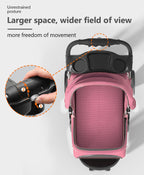 OS MOTOR Pet Stroller with 3 Wheels for Small/Medium Pets, Portable Travel Foldable Carrier Jogger for Dog Cat Puppy Kitty, Rear Wheel Breaks, Storage Basket, Visible Mesh with Weather Cover (Pink)