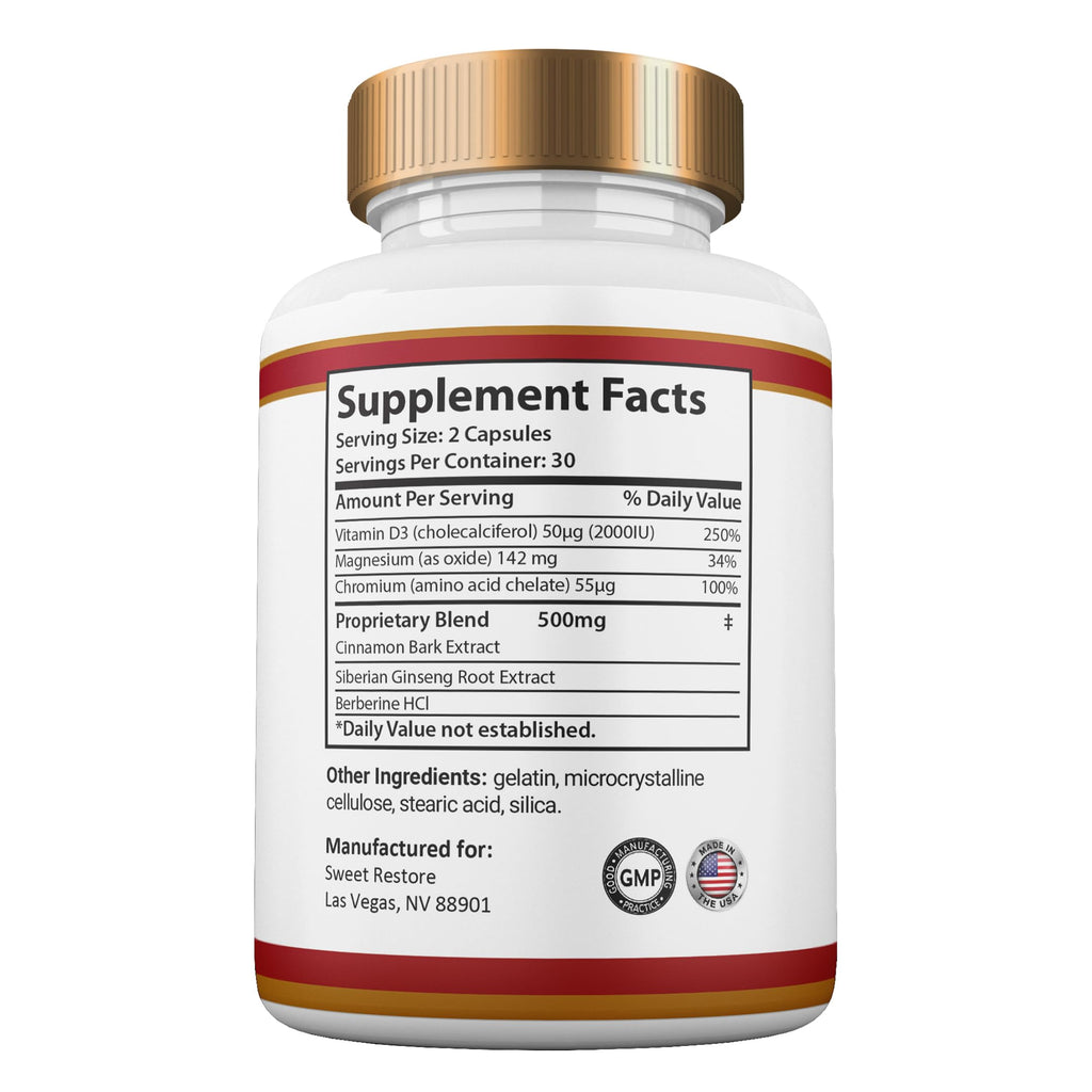 Gold Nutra Sweet Restore Capsules, All Natural Maximum Strength Sweet Restore Glyco Pills, 1 Month Supply (1 Pack)