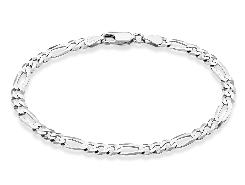 Miabella Solid 925 Sterling Silver Italian 5mm Diamond-Cut Figaro Chain Bracelet for Women Men, Made in Italy (Length 7 Inches)