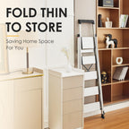 HBtower 5 Aluminum Step Ladder, Strudy Ladders for Home with Tool Tray, Anti-Slip Folding Step Stool for Adults, Light Weight Portable 330lbs Safety for Kitchen Warehouse Outdoor Work