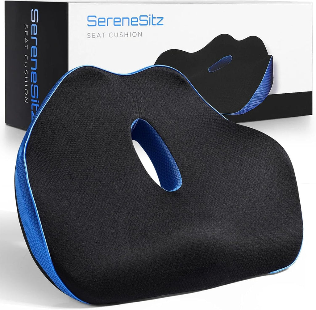 SereneSitz Orthopedic Seat Cushion, Ergonomic Memory Foam Seat Chair Cushion for Office Chair Cushion, Car Seat, Airplane, Sciatica & Back Pain Relief for Long Sitting