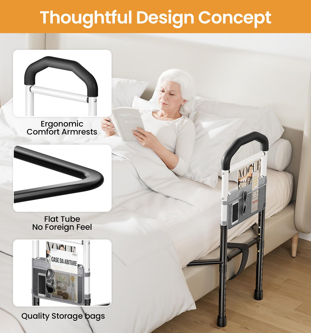HOMLAND Bed Rail for Elderly Adults - ASTM & SGS Certified 350lbs Support, Tool-Free Setup, Fits Twin to King