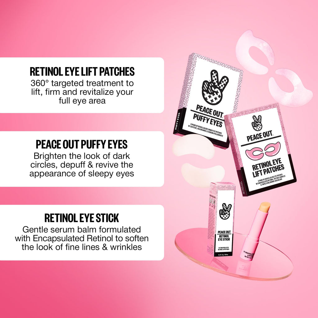 PEACE OUT Retinol Eye Lift Patches, 360° Biocellulose Eye Mask with Encapsulated Retinol & Peptides, Firming and Smoothing Eye Patches for Fine Lines, Wrinkles, 5 Pairs