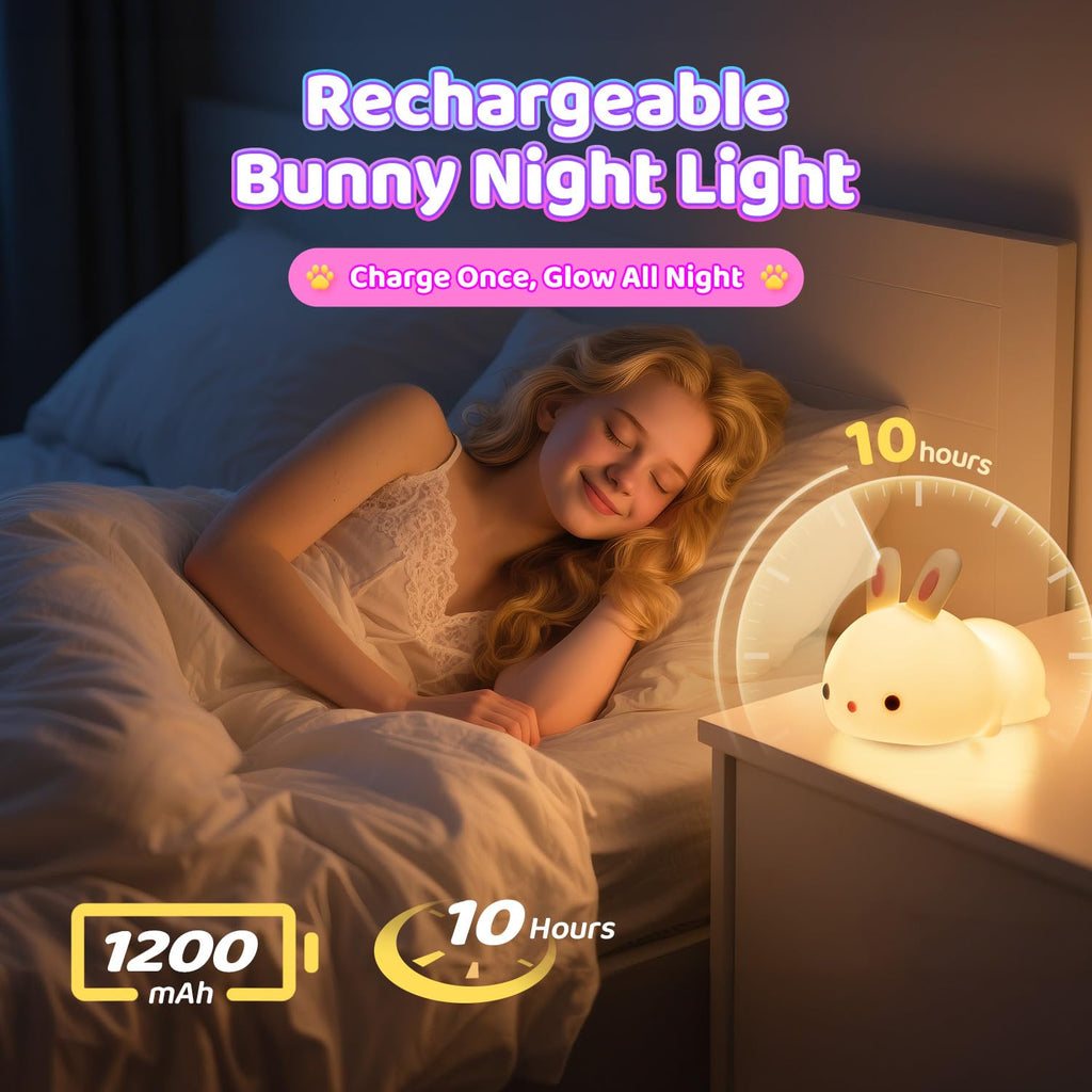Kawaii Bunny Toys for Girls Gifts, 16-Color Silicone Night Light Cute Lamp