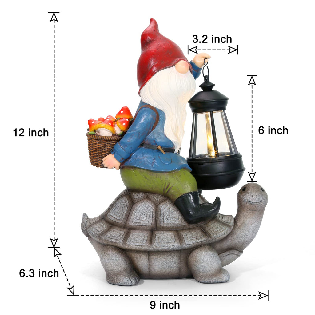 Panven Gnome and Turtle Garden Decor, Large Outdoor Garden Sculptures & Statues, Outside Patio Yard Lawn Decorations, Housewarming for Women, Mom, Grandma with Solar Lantern