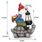 Panven Gnome and Turtle Garden Decor, Large Outdoor Garden Sculptures & Statues, Outside Patio Yard Lawn Decorations, Housewarming for Women, Mom, Grandma with Solar Lantern