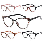 EYEURL 5 Pack Reading Glasses for Women-Cat Eye Blue Light Blocking Readers Fashion Computer Glasses with Spring Hinge Anti-Glare Readers for Women 1.5