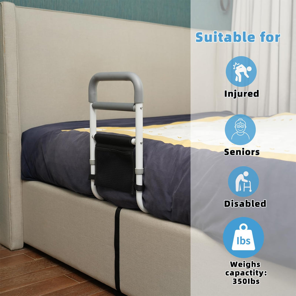 YrHeiper Bed Rails for Elderly Adults - 350LBS Heavy Duty Bed Assist Rail with Non-Slip Bedside Handle, Fall Prevention Safety Cane with Storage Pocket for Seniors, Fits King/Queen/Full/Twin Beds