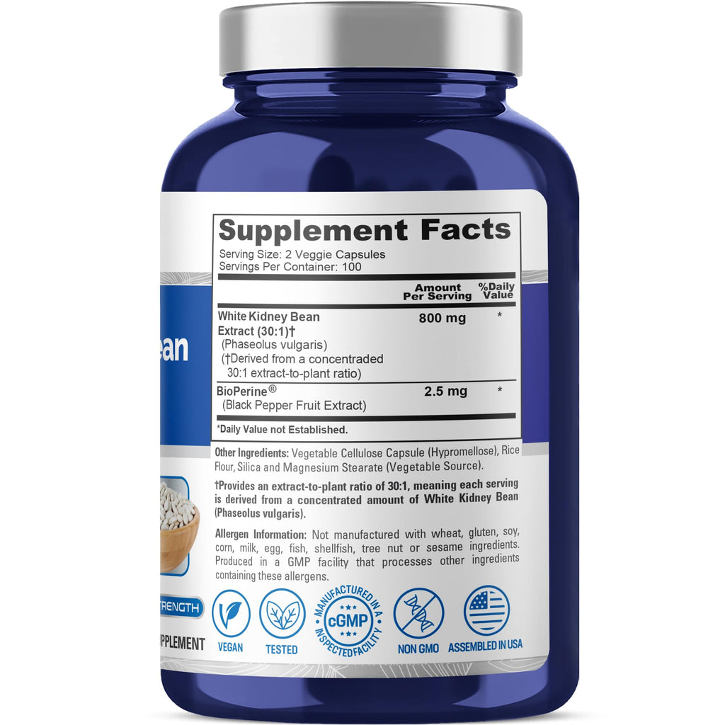 NusaPure White Kidney Beans Capsules, 800 mg, 200 Veg Capsules (Non-GMO, Vegan)