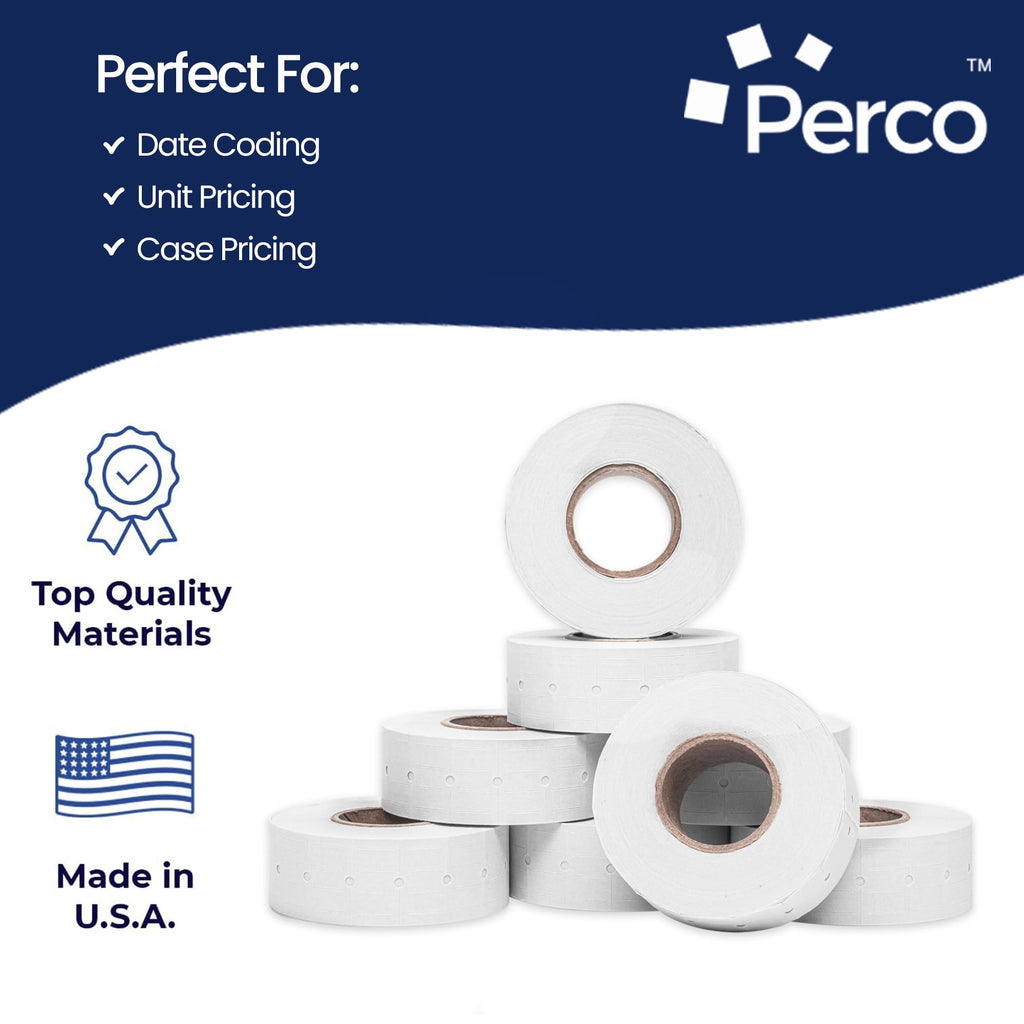 Perco 1 Line Price and Date Guns White Labels - 8 Rolls, 1 Sleeve