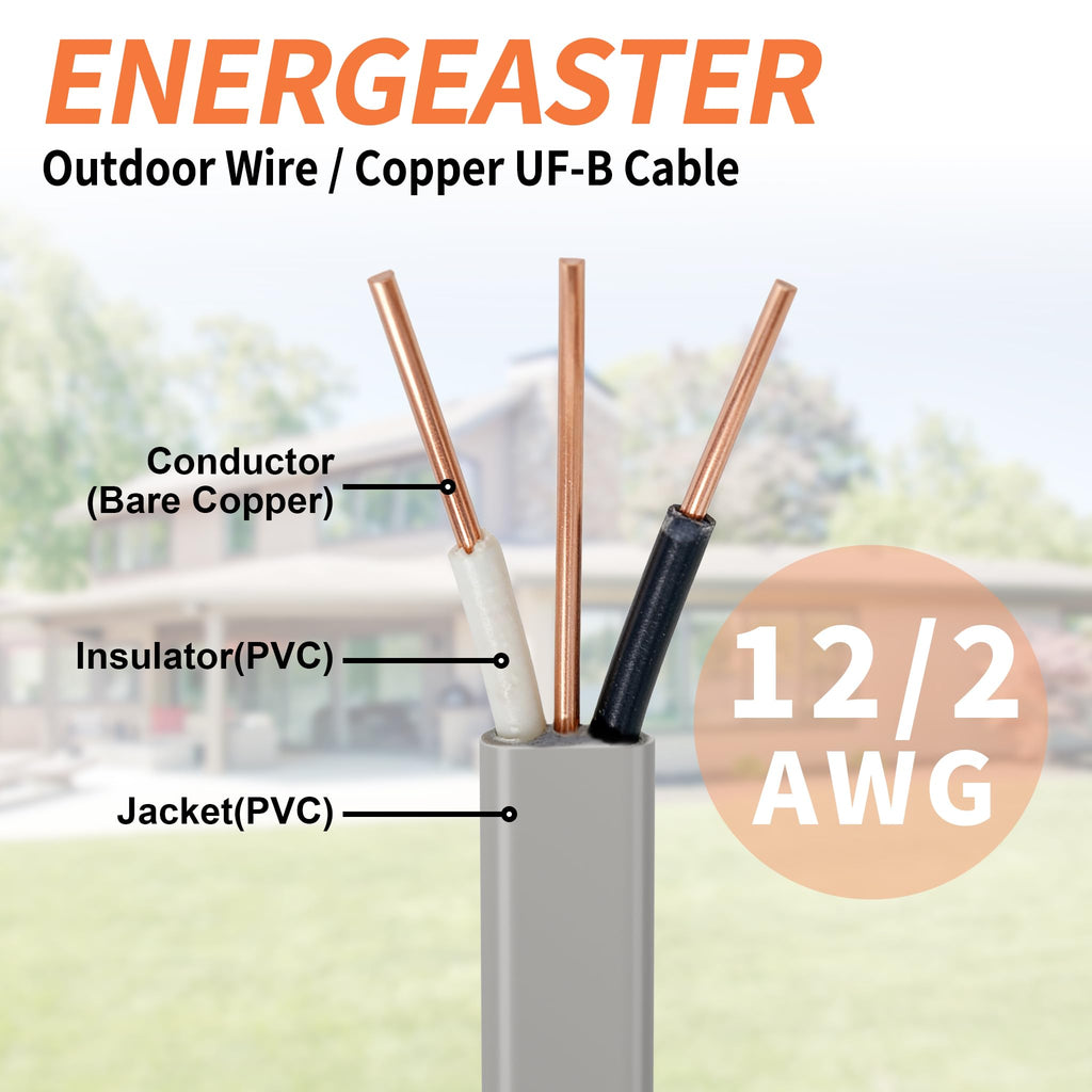 Energeaster 12/2 UF-B 50FT Solid Underground Feeder Direct Burial Cable