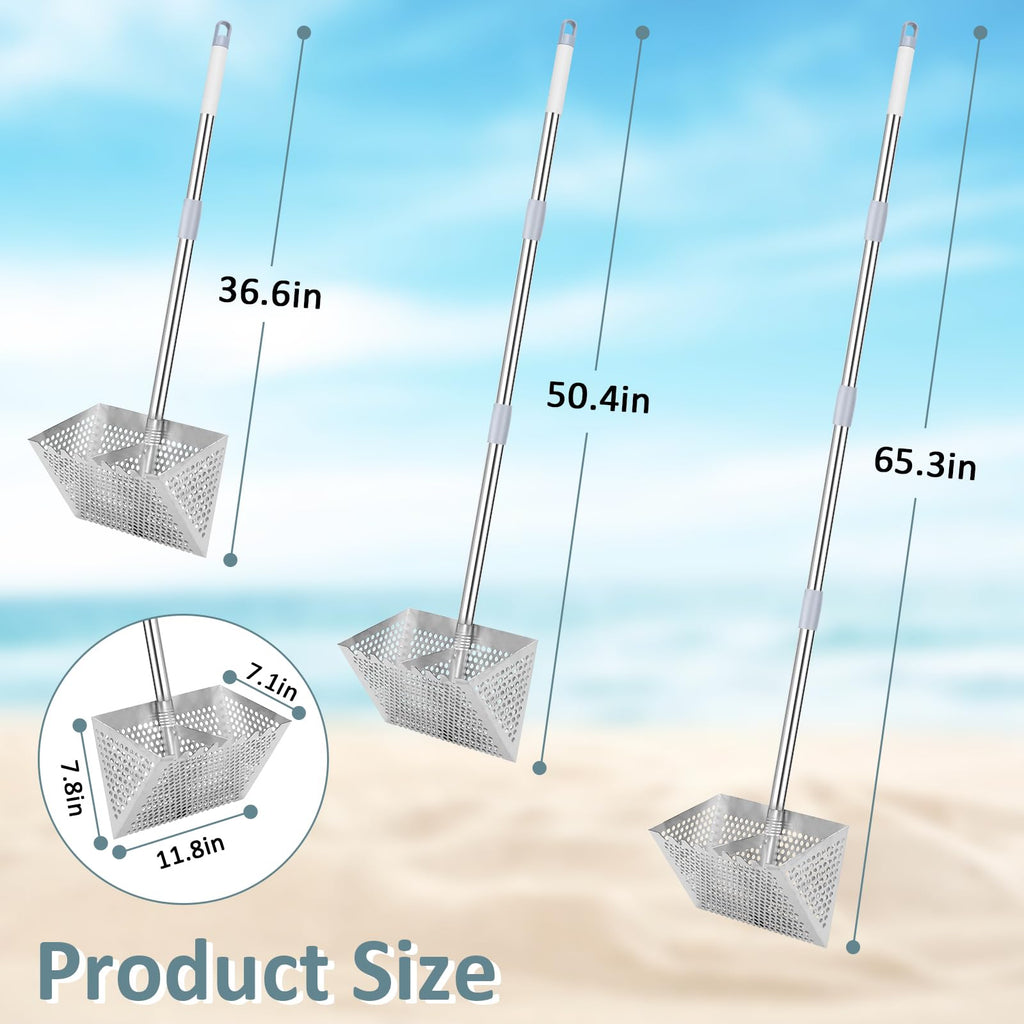 Sand Flea Rake, 65" Long Handle Stainless Steel Sand Sifter for The Beach