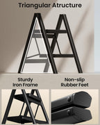 SOLADDER Step Stool, 2 Step Ladder with Anti-Slip and Wide Pedal, Folding Portable Iron Stepladder for Home and Kitchen, 300lbs - Black