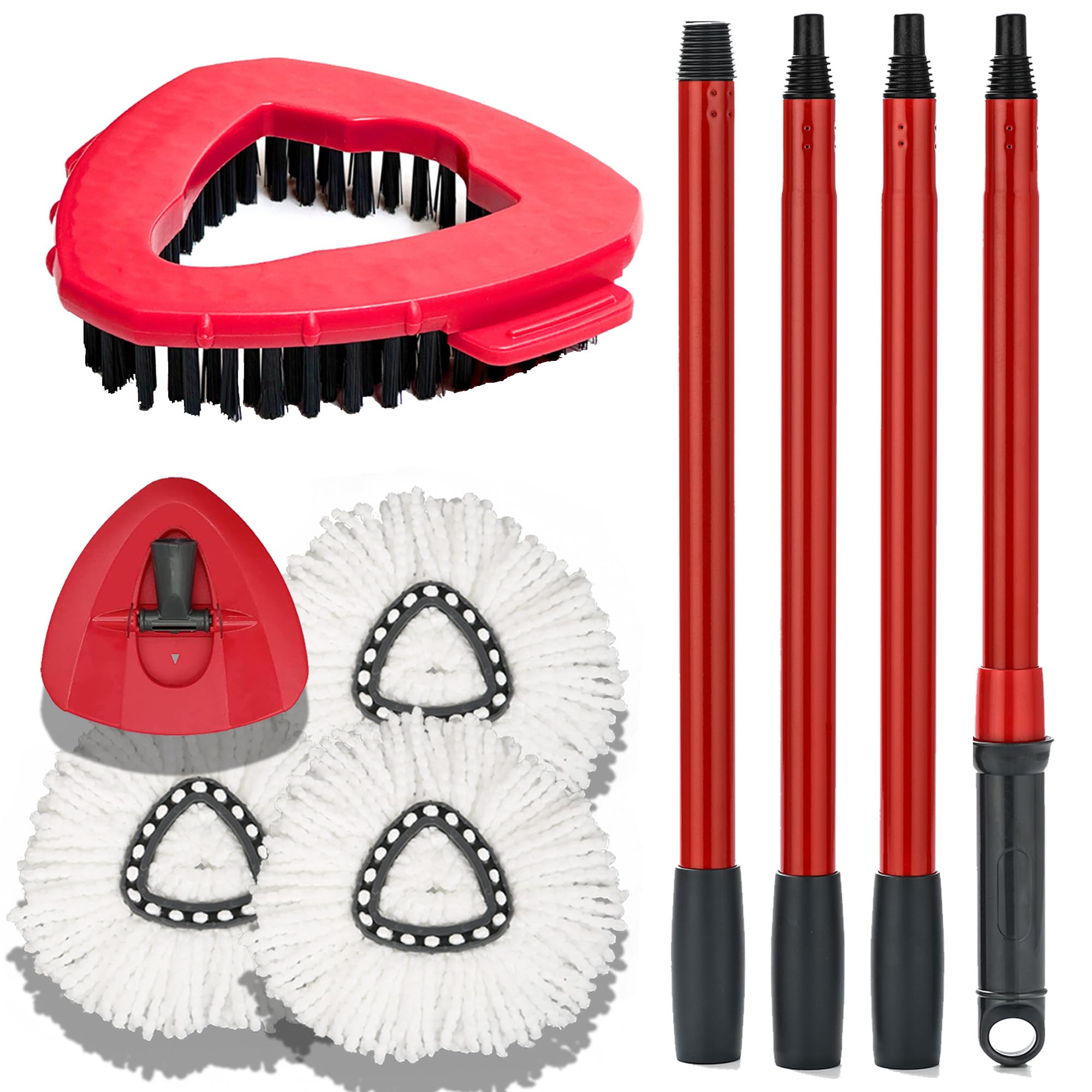 Mop Head Replacement for Ocedar: Spin Mop Heads Refill Compatible with O Cedar - 9 Pcs Kit Attachment Included 3 Microfiber Replace Heads, 55" Extended Mop Handle, 1 Mop Base and 1 Floor Scrub Brush