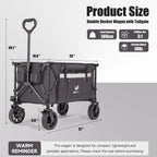 Whitsunday Folding Collapsible Utility Wagon, 400Lbs Heavy Duty Outdoor Park Beach Wagon with Table and Side Pocket for Garden Camping Sports Shopping Grey