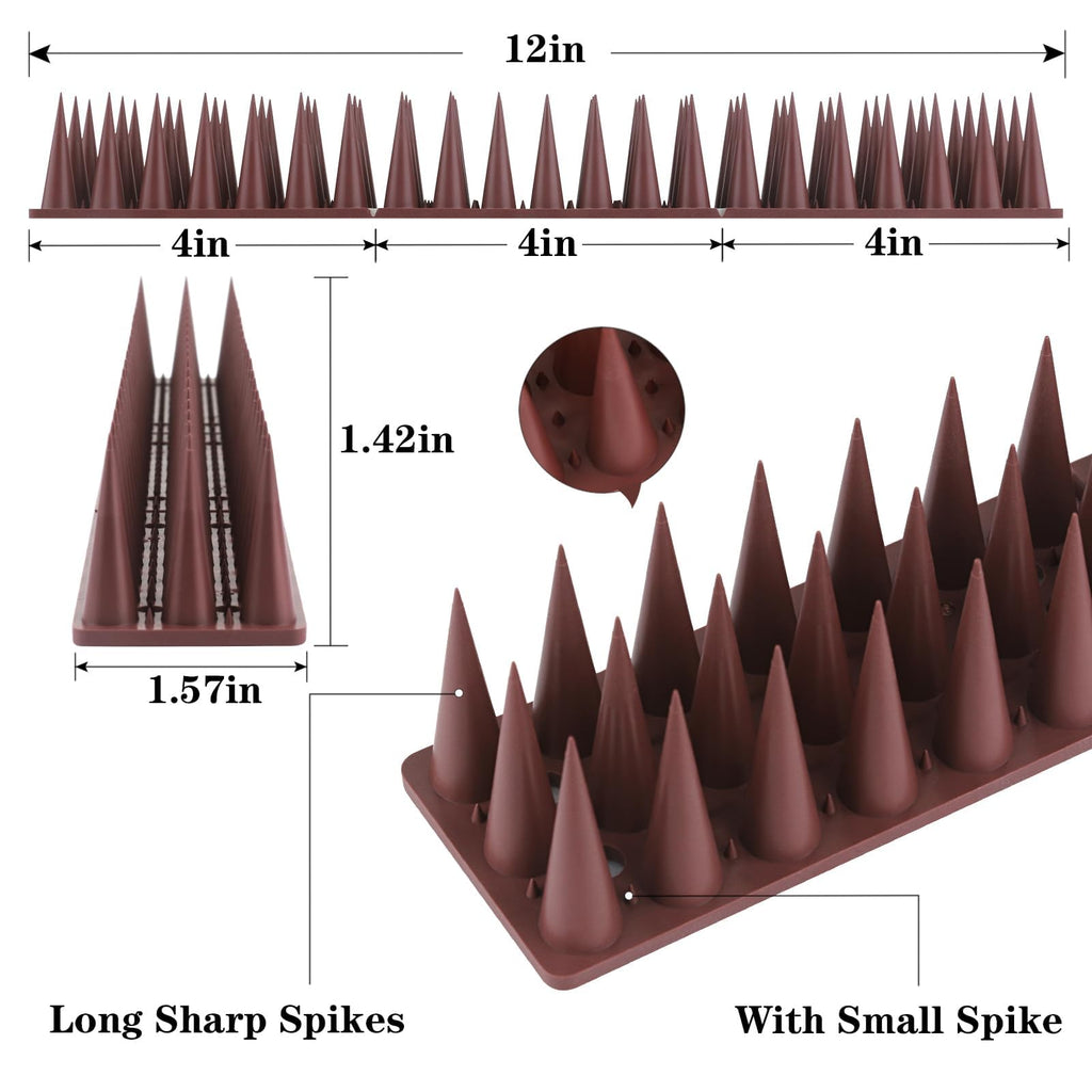 CIIC Bird Spikes, 20 Pack Pigeon Squirrel Raccoon Cat Deterrent Spike Outside Anti Robin Defender Outdoor to Keep Birds Away Roof Fence Window Nest 18.7 Feet(5.7m), Brown