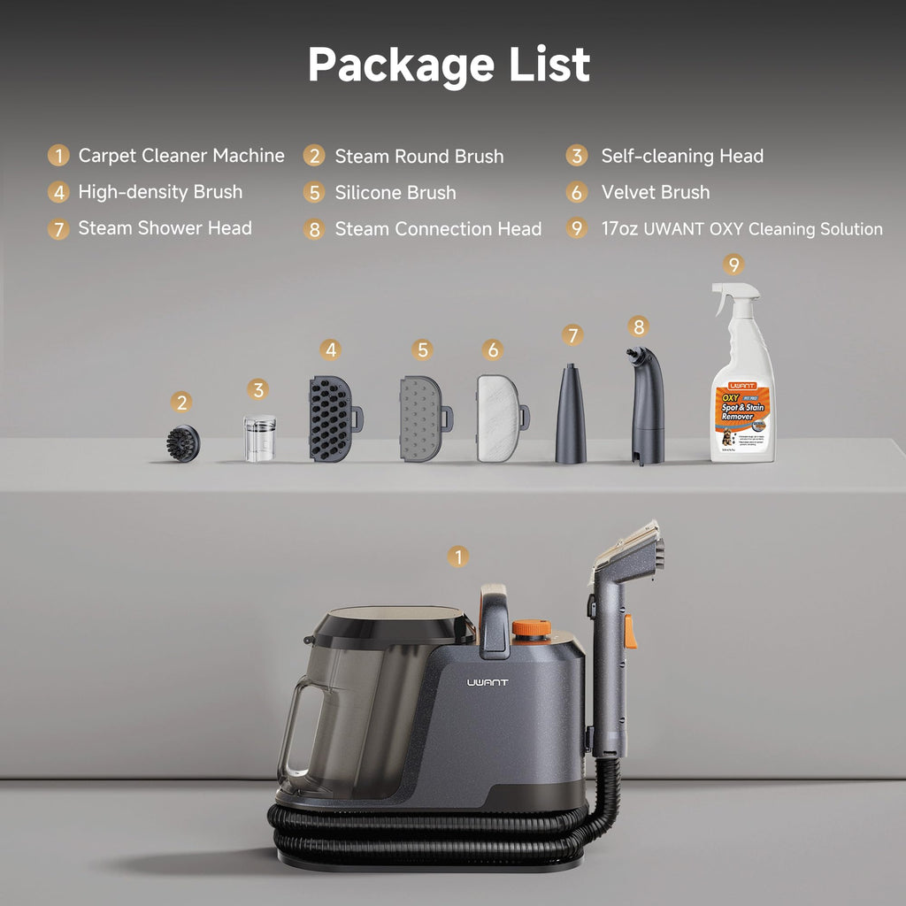 Uwant Carpet Cleaner Machine with Steam&Hot&Cold Water System 18Kpa Powerful Suction Upholstery Cleaner Machine with Pet Pro Cleaner for Pets, Carpet Steam Cleaner Set of 1