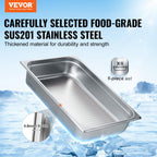 VEVOR 6 Pack Stainless Steel Hotel Pans,Full Size 4 Inch Deep 0.8mm Thick Anti-Jam Commercial Food Pans for Steam Tables, Restaurants, Catering & Industrial Use