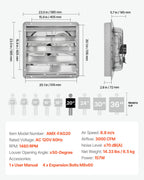 VEVOR 20'' Exhaust Fan, Wall Mounted Attic Fan with Variable Speed, 3000 CFM, Automatic Shutter, Ventilation and Cooling, Silver, Fan Only
