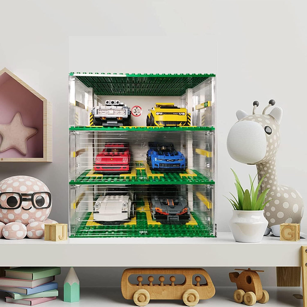 Parking Garage for Speed Champions Race Car, DIY 3-Layer Parking Display Case Building Blocks Set (Not Include Race Car Model)