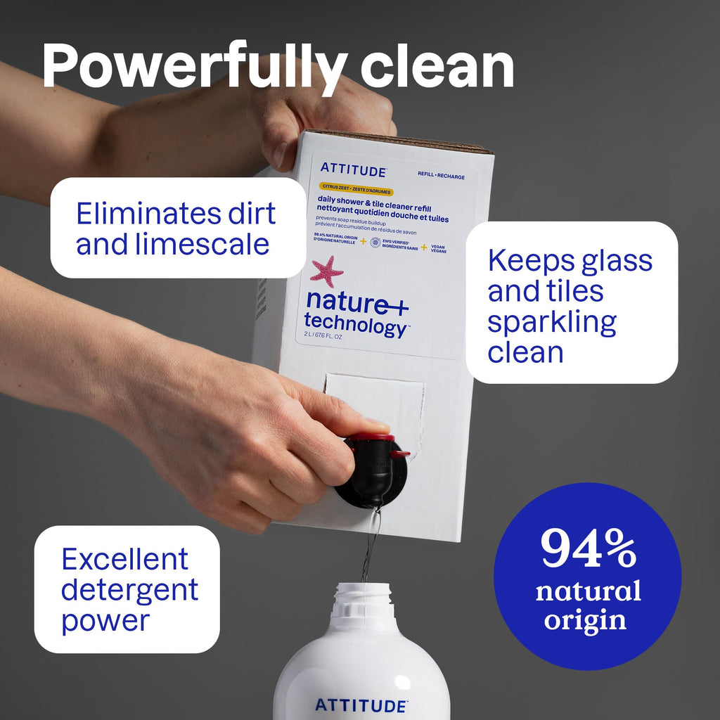 Attitude Daily Shower & Tile Cleaner, Citrus Zest, Plant Based, Cruelty Free, 27 Fluid Ounces (Pack of 1)