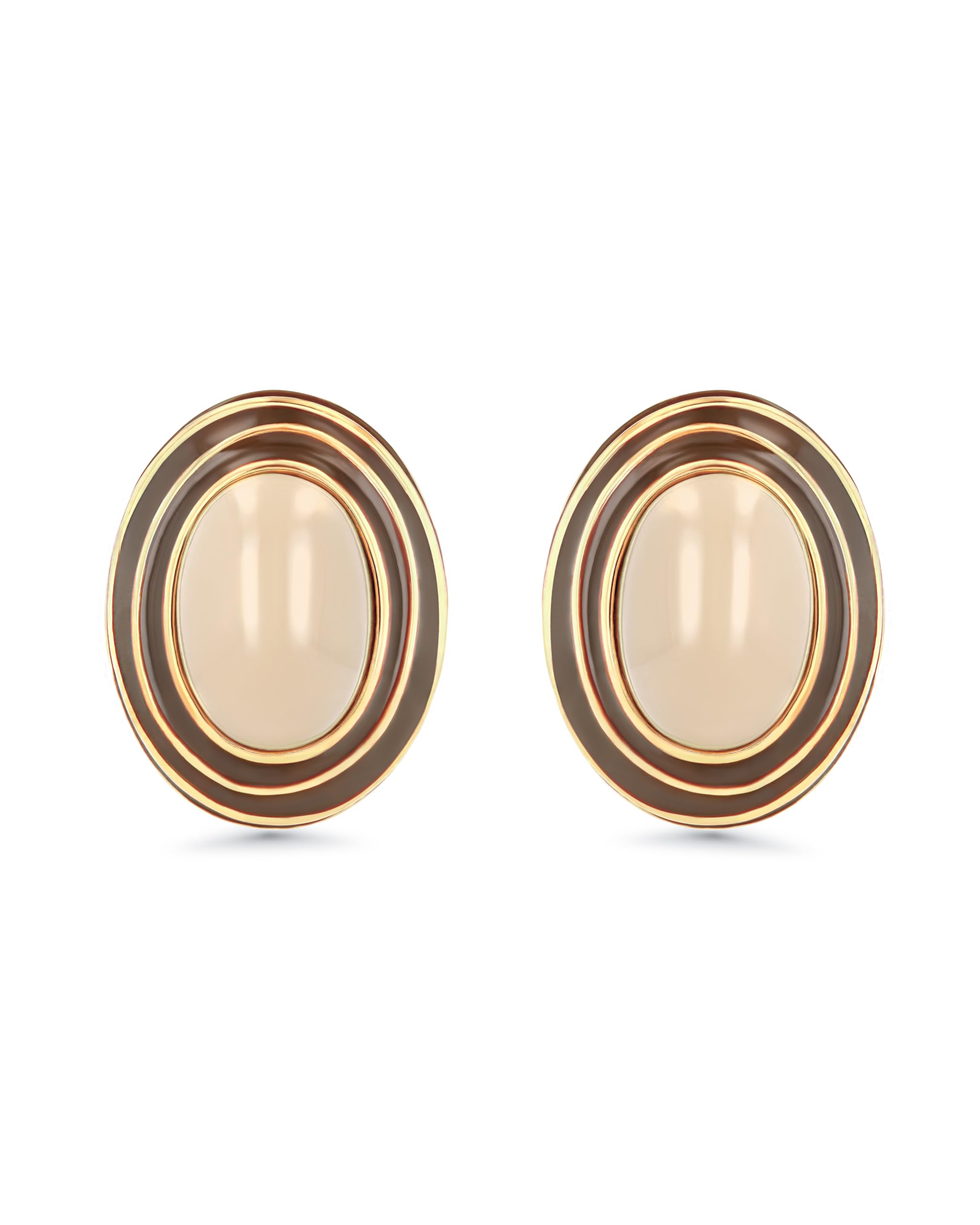 Large Chunky Brown Beige Tan 18K gold plated Round Oval Button Stud Enamel Statement Earrings for Women by SNGIA, Big Brown Bold Handmade Exaggerated Dome Retro Rounded Button Ball Trendy Bohemian Jewelry Gifts, Unique Baroque Vintage Summer Beach Fashion