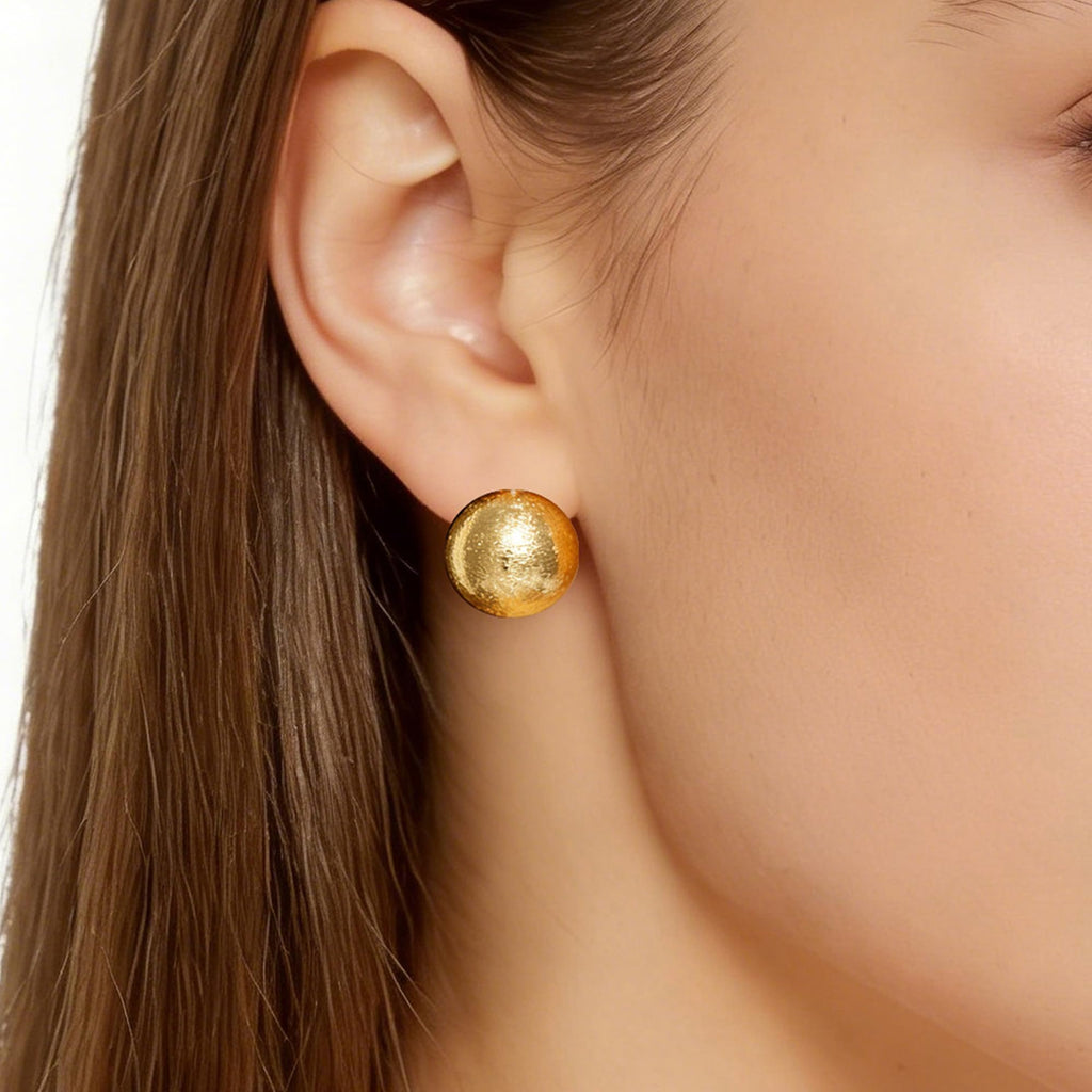 Matte Dome Stud Earrings for Women, Half Ball Button Earrings (Gold)