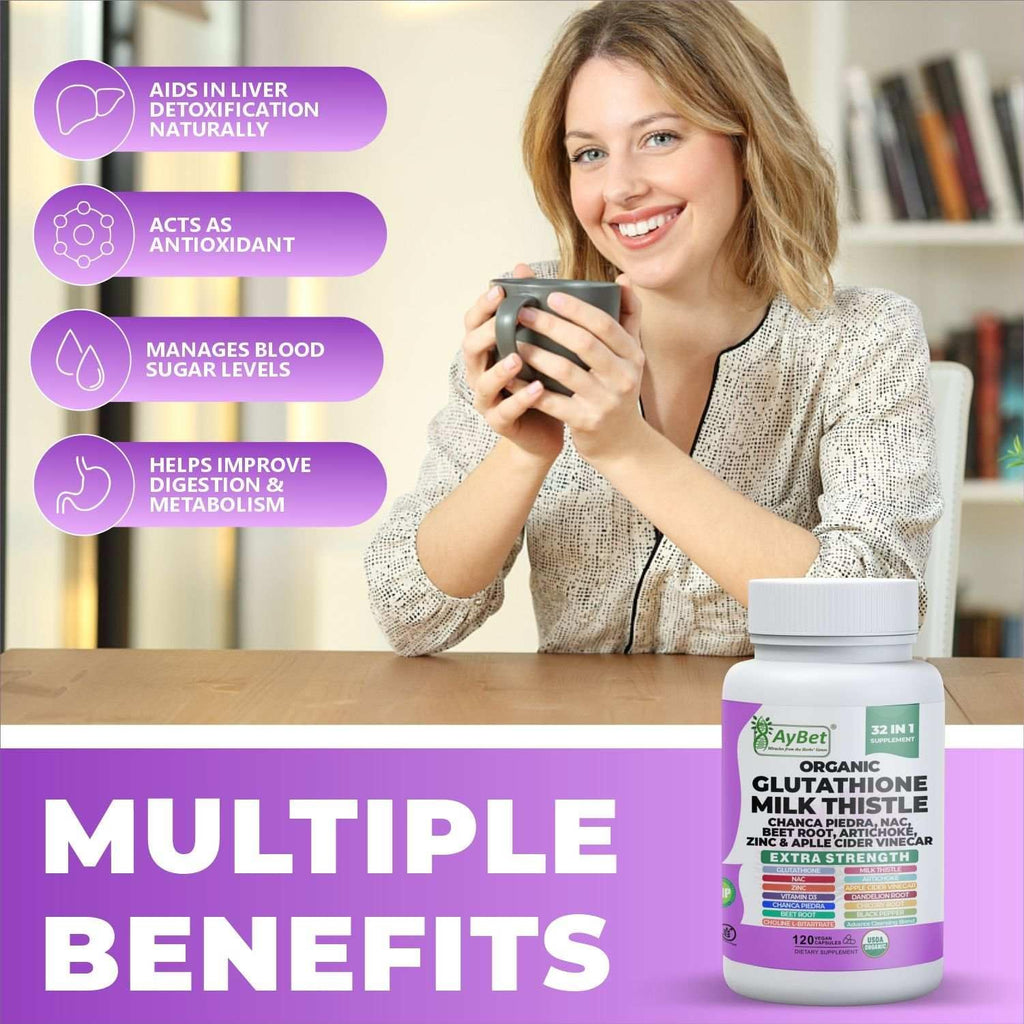 Glutathione NAC Milk Thistle Supplement | Liver Health Support | 32-in-1 Herbal Antioxidant Formula with Chanca Piedra, Turmeric, Dandelion Root, Beet Root & Zinc | Halal Vegan Organic Daily Wellness