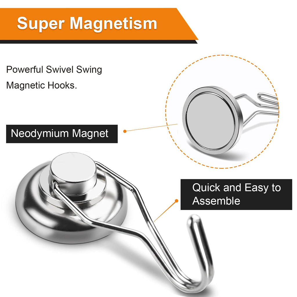 Swivel Swing Powerful Magnetic Hooks,Strong Heavy Duty Neodymium Magnet Hooks Great for Your Refrigerator and Other Magnetic Surfaces - Pack of 7 68mm(2.67in) in Length, 32mm(1.26in) in Diameter