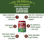 Peak Performance Organic Reds Superfood Powder, Best Tasting Red Juice Super Food w/ 25+ All Natural Ingredients & Polyphenols, Vital for Max Energy and Detox - Raspberry, Elderberry, Beetroot